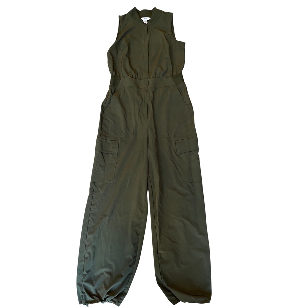 Athleta Women Green Sleeveless Cargo Utility Jumpsuit Mock Neck Size 6